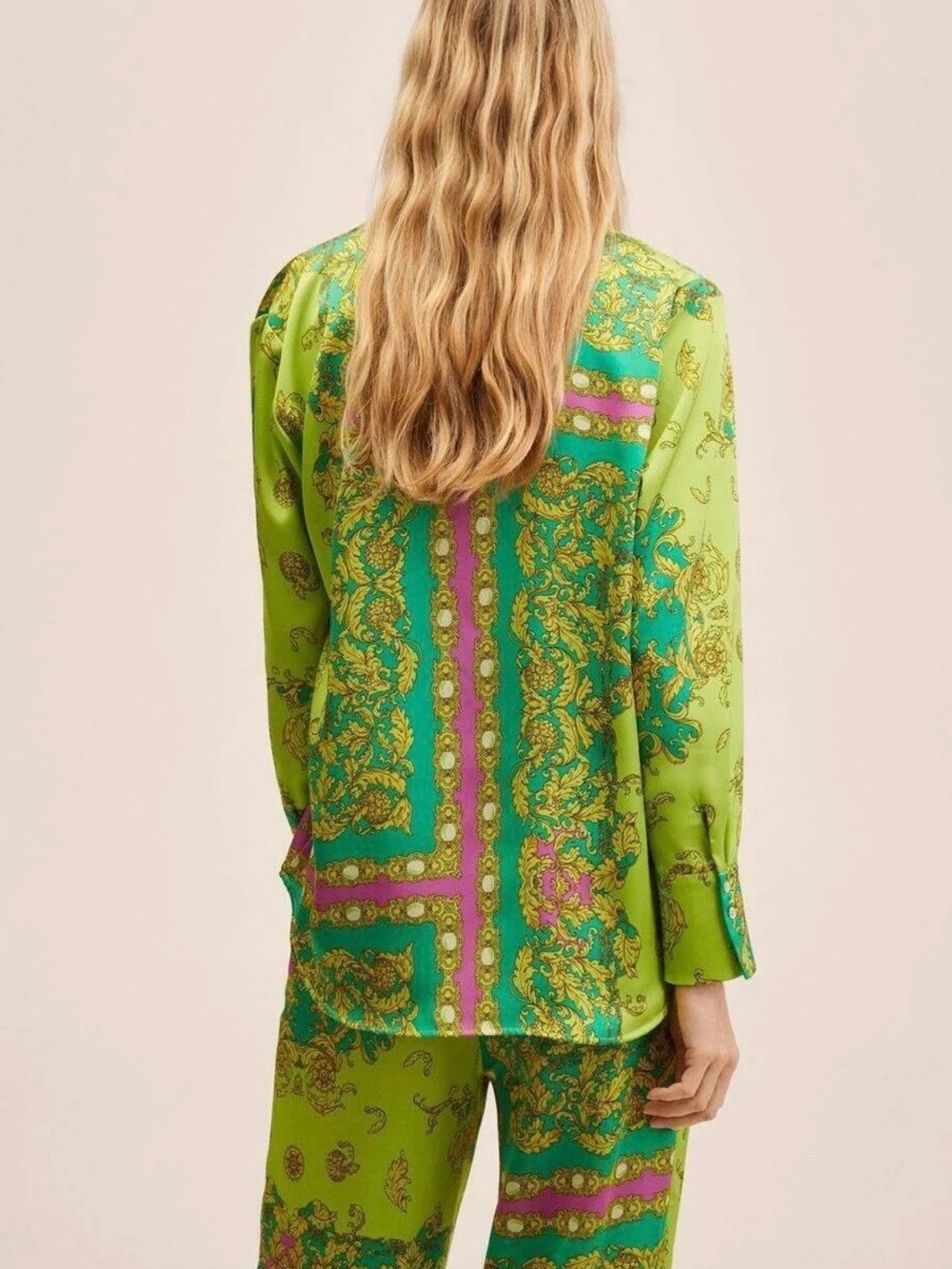 Mango Green Multicolored Baroque Print Satin Pant Set, Size 2, NWT - Picture 3 of 16